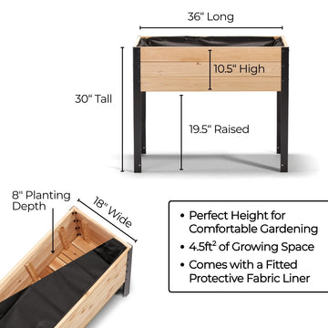 11.5″ x 36″ Shallow Root Raised Garden Bed - 30″ TALL / Select Grade