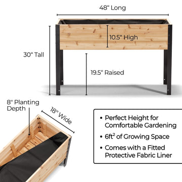 11.5″ x 48″ Shallow Root Raised Garden Bed - 30″ TALL / Garden Grade
