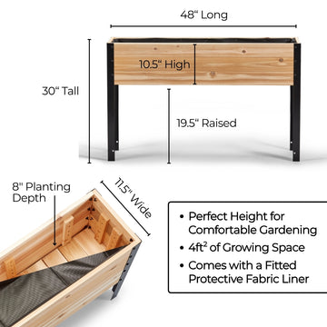 11.5″ x 48″ Shallow Root Raised Garden Bed - 30″ TALL / Select Grade