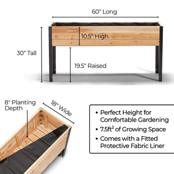 11.5″ x 60″ Shallow Root Raised Garden Bed - 30″ TALL / Select Grade