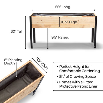 11.5″ x 60″ Shallow Root Raised Garden Bed - 30″ TALL / Garden Grade