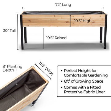 11.5″ x 72″ Shallow Root Raised Garden Bed - 30″ TALL / Garden Grade