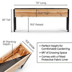 11.5″ x 72″ Shallow Root Raised Garden Bed - 30″ TALL / Select Grade