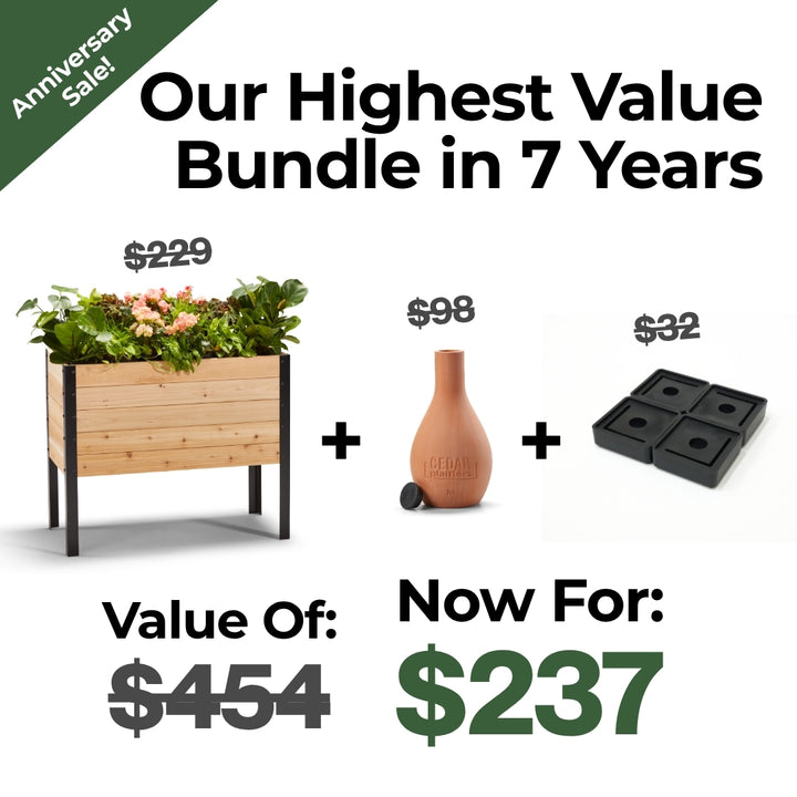 7-Year Anniversary Bundle: 18″ × 36″ Deep Root Raised Garden Bed + Platform Feet + Olla Pot