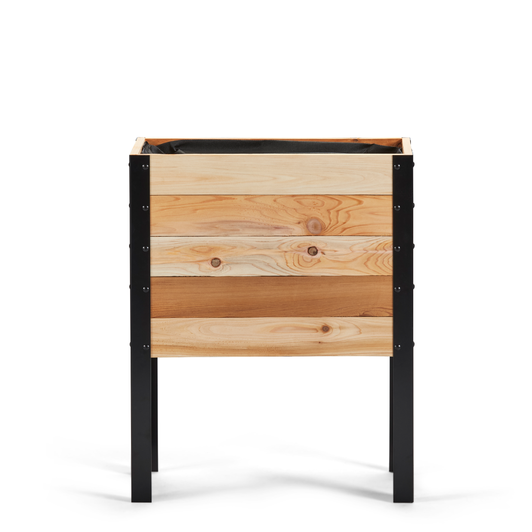 Western Red Cedar raised garden bed with black metal frame