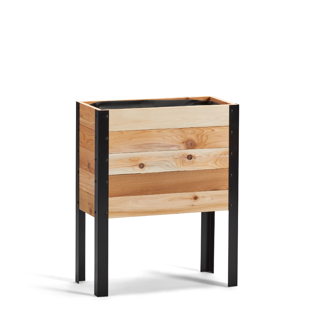 Western Red Cedar raised garden bed with black metal legs