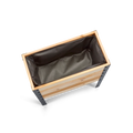 Wooden planter box with a dark interior on a white background
