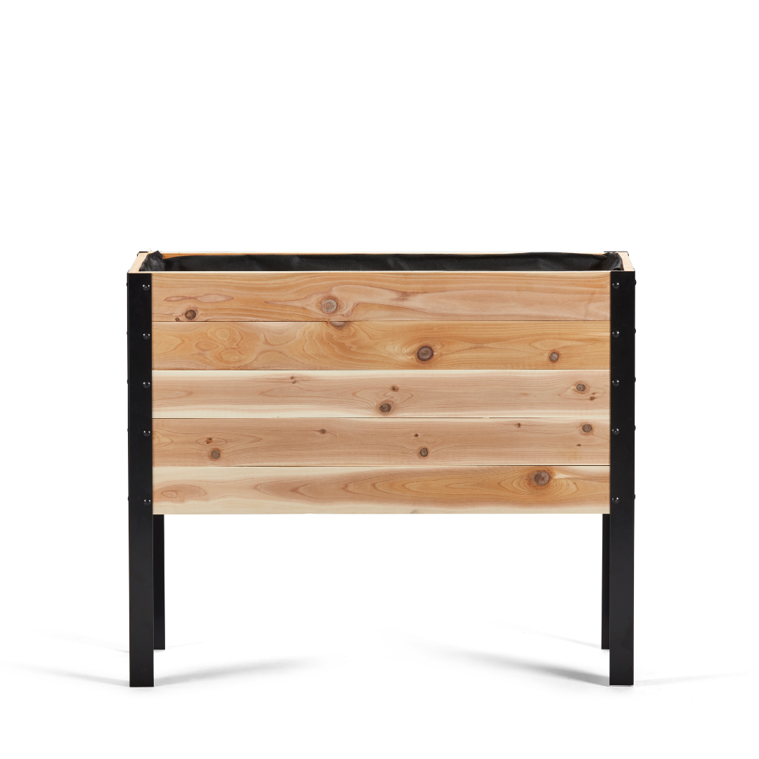 Western Red Cedar raised garden bed with black metal frame