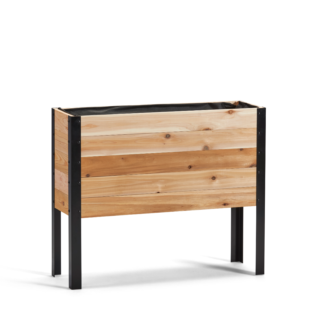 Western Red Cedar raised garden bed with black metal legs