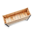 Wooden bench with metal legs on a white background