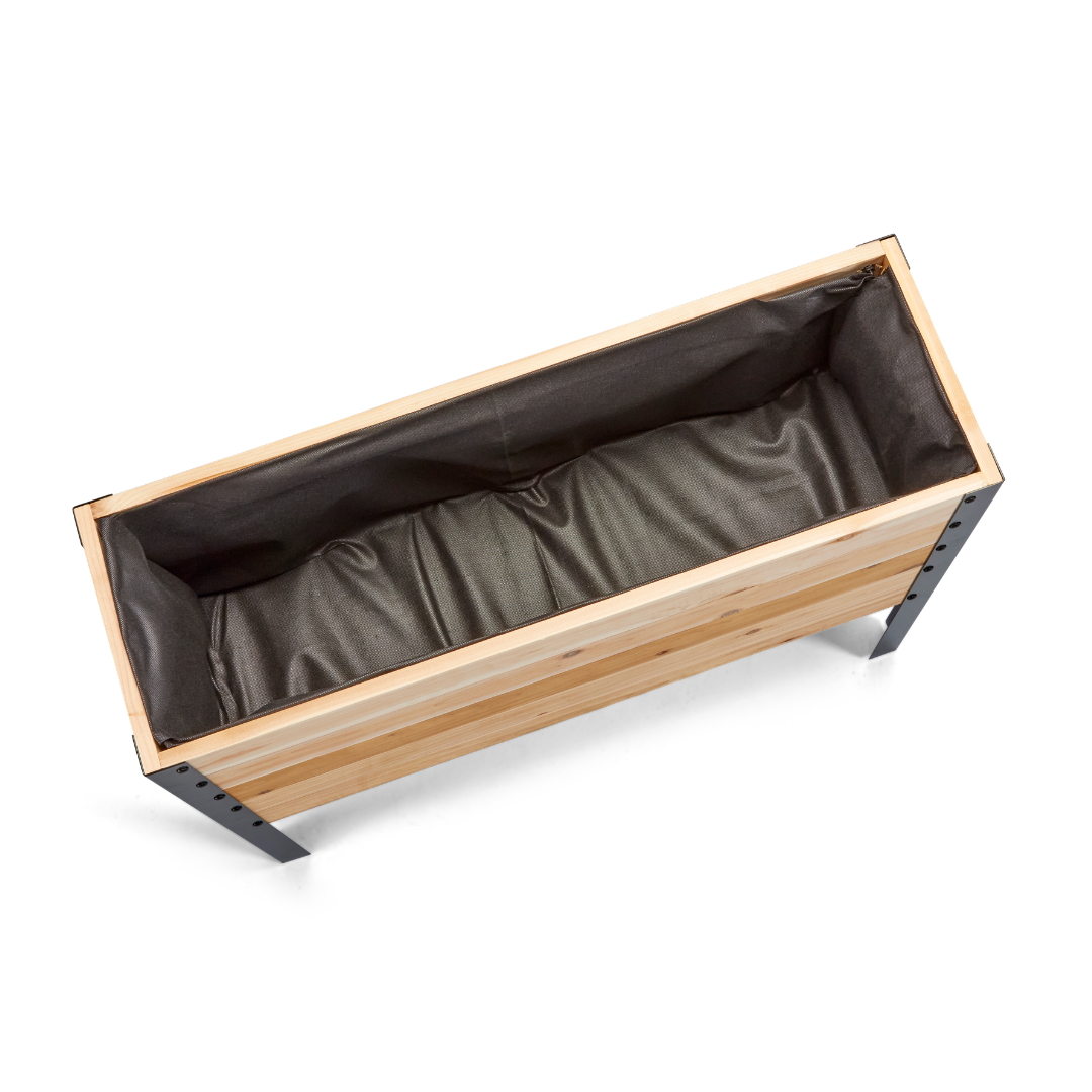 Western Red Cedar raised planter box with brown liner