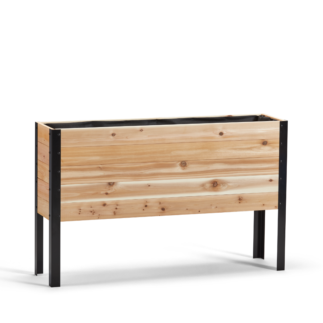 Western Red Cedar raised garden bed with black metal legs