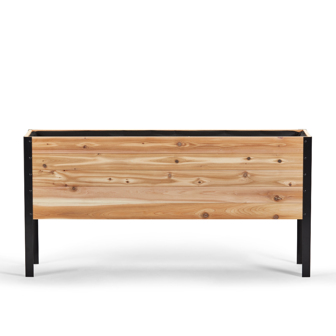 Western Red Cedar raised garden bed with black metal frame front