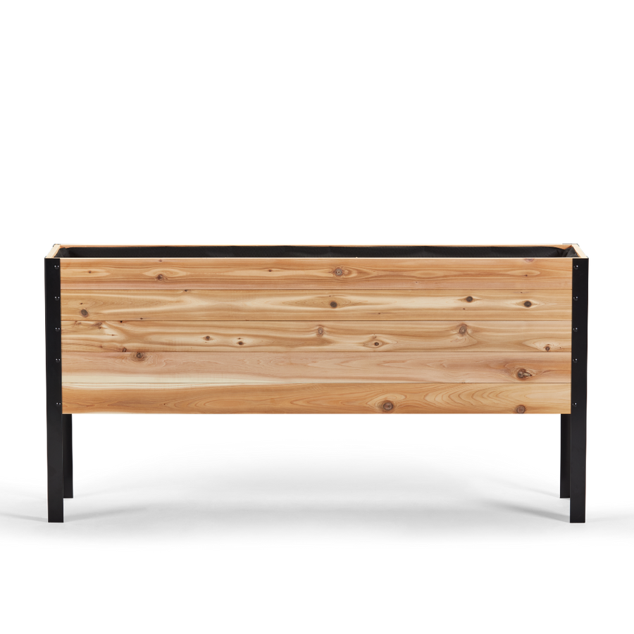 Western Red Cedar raised garden bed with black metal frame front