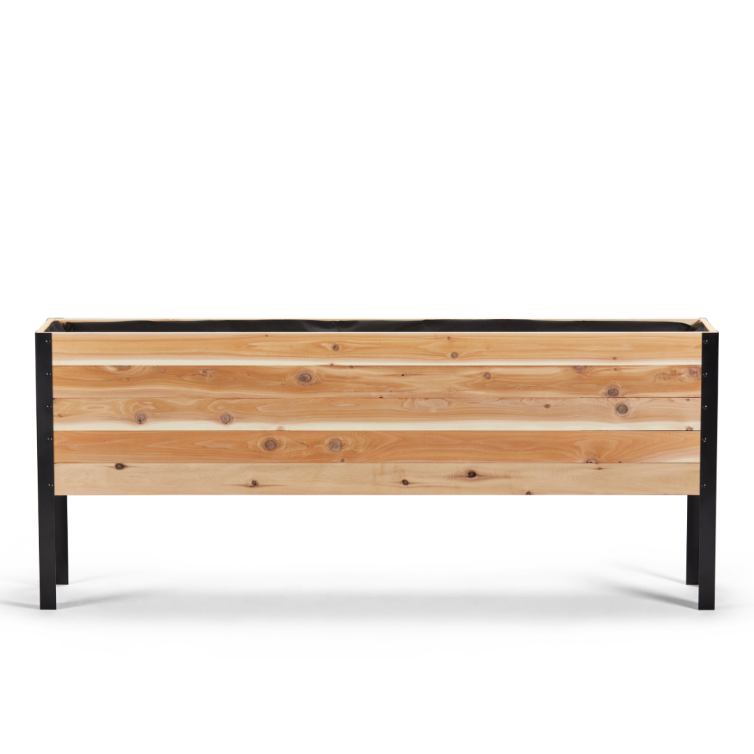 Western Red Cedar raised garden bed with black metal frame front