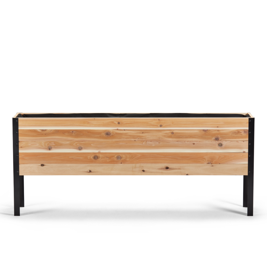 Western Red Cedar raised garden bed with black metal frame front