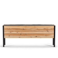 Wooden planter box with black metal frame on a white background