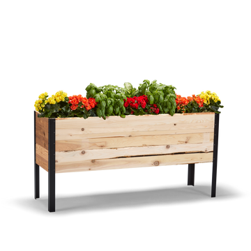 18-inch by 60-inch shallow root raised garden bed in Western Red Cedar with flowers