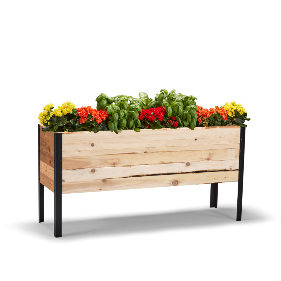 18-inch by 60-inch shallow root raised garden bed in Western Red Cedar with flowers
