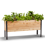 18-inch by 60-inch shallow root raised garden bed in Western Red Cedar with flowers