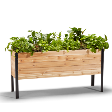 18-inch by 60-inch shallow root raised garden bed in Western Red Cedar with flowers