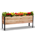 Wooden planter box with colorful flowers on a white background